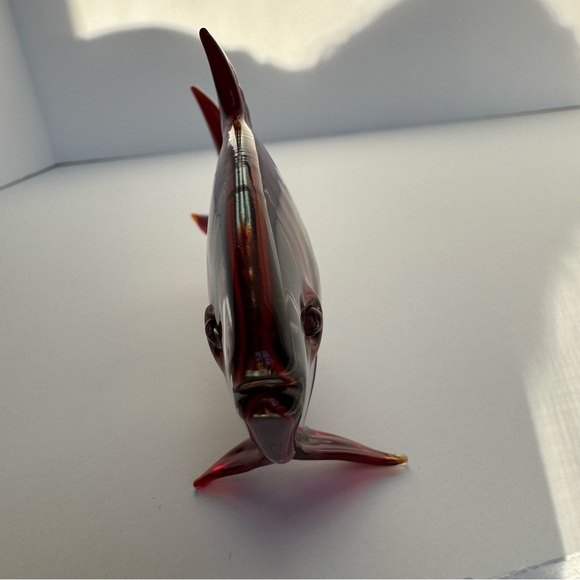 Vintage Hand Blown Red Black Stripe Glass Fish Sculpture 6" - Picture 9 of 16